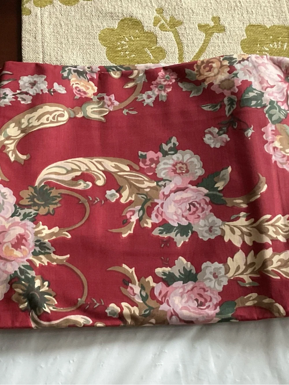 Ralph Lauren Danielle Marseilles Queen Flat Sheet Ruffle Red Floral -Vintage,NEW